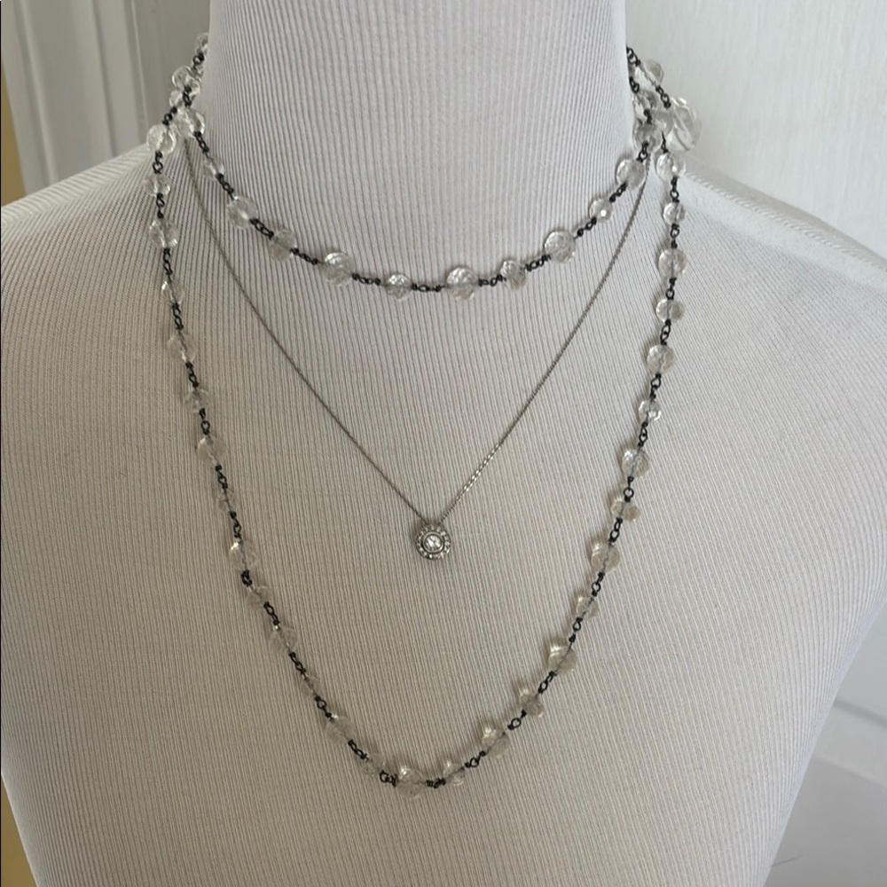 Elegant Silver and Clear Beaded Necklace Set - Picture 1 of 7